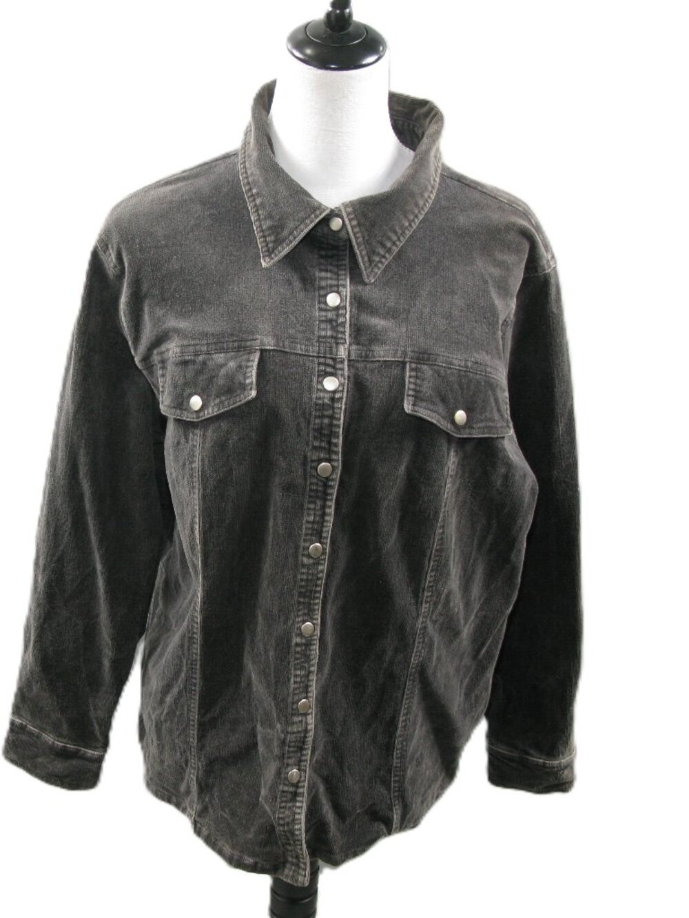 Falls Creek Vintage Gray Brushed Cotton Snap Front Long Sleeve Shirt Size LG/XL